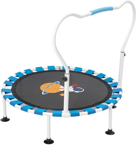 Trampolin Kinder,Ø 101cm Trampolin Indoor mit Faltbarem Bungee-Rebounder,Verstellbarem Schaumstoffgriff und Sicherheitspolster, Kindertrampolin Outdoor für Jungen Mädchen ab 3 Jahre (Blau)