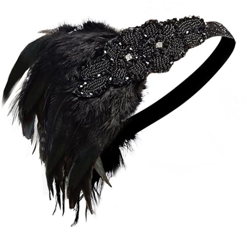 Kabwea 1920er Maskerade Damen Diamant Feder Stirnband, Haarband Damen, 20er Jahre Accessoires, 20er Jahre Kostüm