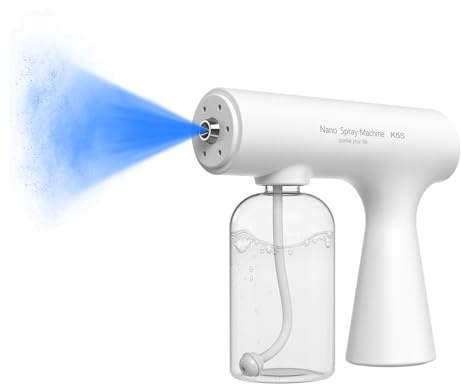 Handheld Rechargeable ULV Nano Mist Mister with Blue Light Electrostatic Technology, Portable Barbershop Humidifier for Hair Salons, Home, Office & Car Wireless Atomizer for Air Refresh（K5SPro White）
