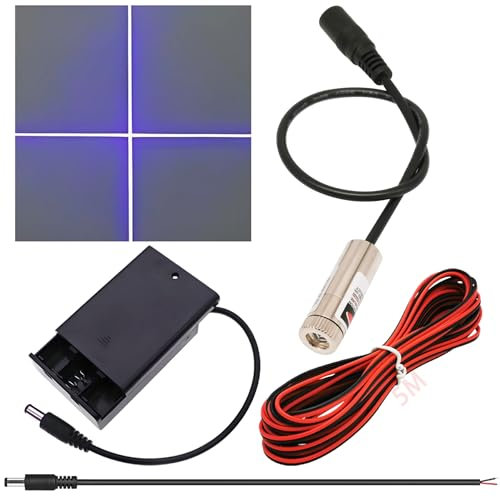 CTRICALVER Lasermodul verstellbares Brennpunkt-Set, Industrielles Lasermodul Diode 3-5V 2,1 mm DC-Stecker 405 nm + Stromversorgungsset (Lichtquellform: Purpurkreuz)