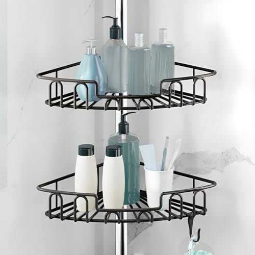 Hodzeed 2 Stück Duschablage Ohne Bohren,Edelstahl Badregal Duschregal Rostfrei,Große Größe und Kapazität Duschregal für 18mm-25mm Duschstange,Silber Duschablage für Shampoo und Körperlotion