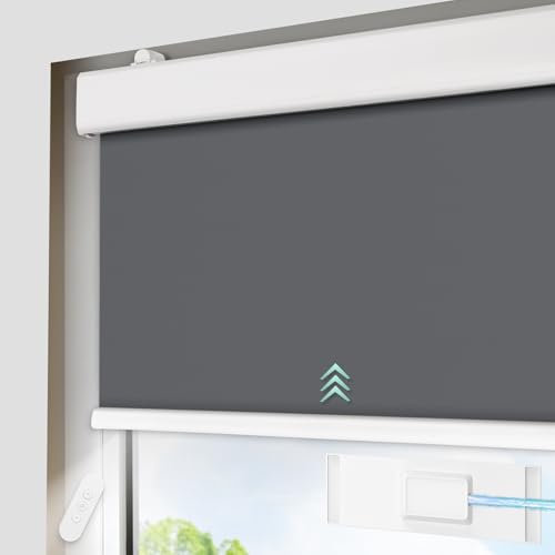 DENFOON Store enrouleur électrique intérieur - Store thermique Klemmfix avec ou sans perçage - Store occultant avec télécommande - Batterie rechargeable - Moteur tubulaire - Pour fenêtre - Anthracite