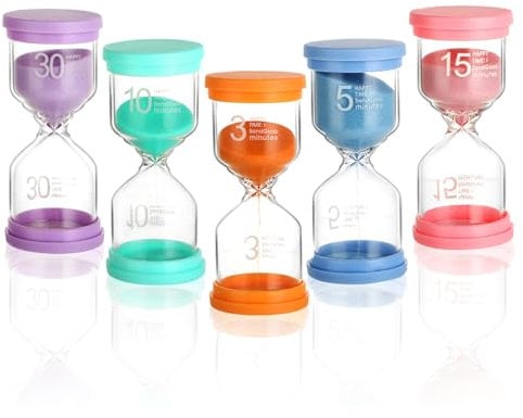 Ensemble 5 sabliers Enfants Couleurs Macaron – 5, 10, 30 Min, idéal sablier brossage Dents Enfant, sablier 3 Minutes, minuteur Douche, Timer Enfant, sablier Decorative.