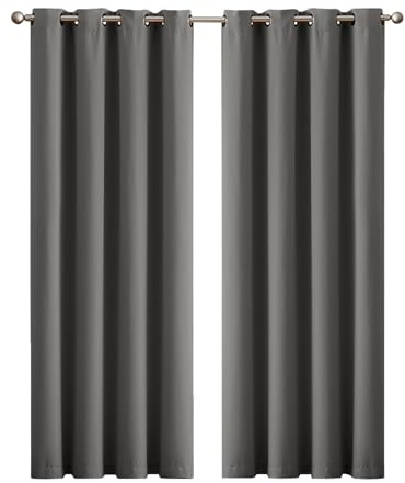 MARLOW 2 Panels Blockout Curtains Window Blackout Draperies Eyelet Day Bedroom Living Room Thermal 137cmx117cm, Charcoal