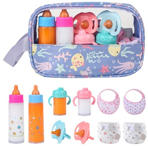 CARANOVO 6-Piece Baby Doll Feeding Set – Magic Bottles & Pacifiers for 10–24 Inch Dolls, Disappearing Milk & Juice Bottles, Pretend Play Accessories for Kids