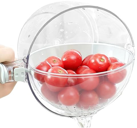 Huvqianu Cesta de lavado de verduras con asa multifuncional giratoria, colador giratorio de frutas, para cocina, grifo, cocina, preparación, alimentos, bayas, fresas, sandía, tomate, camping