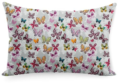 PinkZebra Kopfkissenbezüge 50 x 70 cm, Kissenbezug aus 100% Baumwolle, Kissenhülle, Oeko-TEX Standard 100, Hülle für Kissen mit Reißverschluss, Bunte Schmetterlinge