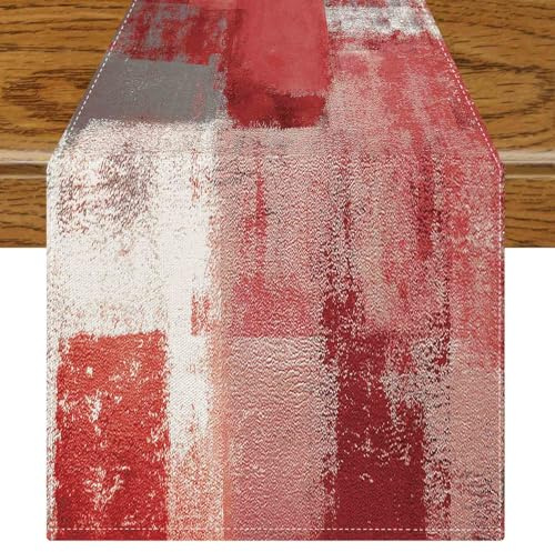 Jayusaror Tischläufer Modern Rot Deko Frühling Tischläufer Retro Bauernhaus Tischdeko Kunst Gemälde Tisch Läufer Boho Herbstdeko Mittelläufer 40 x 240 cm für Winter Herbst Dekoration Innen