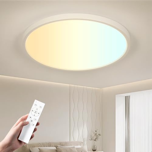 OTREN LED Deckenleuchte Dimmbar 48W 4800LM 40CM mit Fernbedienung | Nachtlicht & Speicherfunktion, 3000K–6500K, IP44 Wasserdicht, Modern Deckenlampe für Schlafzimmer, Wohnzimmer,Küche