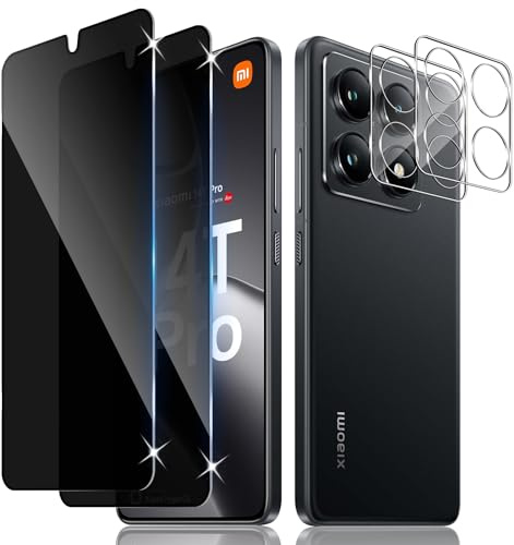 LiiLaa Sichtschutz für Xiaomi 14T Pro, 2 Stück Anti Spy Gehärtete Glas Schutz Folie und 2 Stück Kameraschutz, 9H Härte Privacy Folie Kratzfest Sichtschutzfolie blickschutz