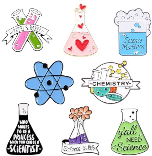 8 Piezas Pin Estética Química Broches, Pin Broches para Mochilas Laboratorio, Pin Solapa Regalos Laboratorio Esmalte, Patrón De Elemento Científico