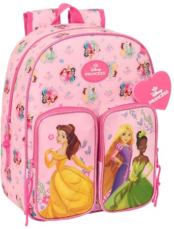 Princesas Disney Kinderrucksack, anpassbar an den Wagen, einfache Reinigung, ideal für Kinder verschiedener Altersgruppen, bequem und vielseitig, Qualität und Widerstandsfähigkeit, 26 x 11 x 34 cm