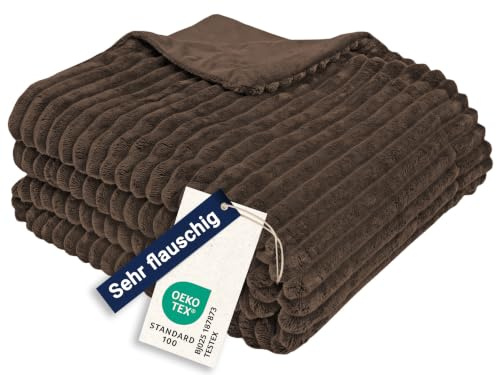 ZOLLNER - 1er Set - Kuscheldecke - braun - 150x200 cm - 100% Polyester - super flauschig - 60°C waschbar - Standard 100 by Oeko-TEX - Hotelqualität