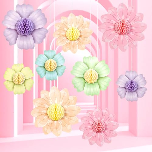 9 Stück Papierblumen zum Aufhängen Gänseblümchen Papierdeko zum Aufhängen Paper Flower Blumendeko Wabenbälle für Geburtstag, Hochzeit, Baby Shower, Abschluss Party
