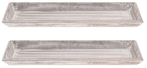 Carousel Home Set of 2 Rustic Wooden Storage Trays, 40cm x 14cm White Washed Shabby Chic Decorative Candle Display & Jewellery Holder
