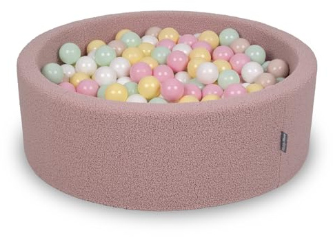 KiddyMoon Bällebad Für Baby Mit Teddy-Plüsch, Größere 7 cm Bälle Für Eine Vollere Füllung, Ab 8 Monaten, Abnehmbarer Bezug