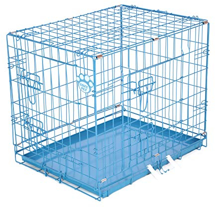 Cozy Pet Dog Cage 24 Metal Tray Puppy Crate in Blue 62cm Long with Easy-to-Clean Removable Metal Tray and 2 Lockable Doors Model DC24BL