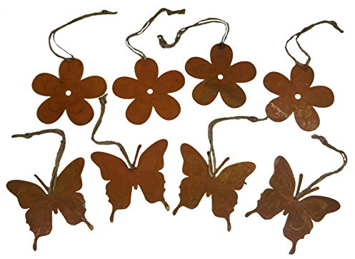 Fensterdeko zum Hängen: khevga Deko-Hänger Rost 8er Set – Frühlingsdeko aus Metall für Garten, Balkon & Zuhause | Vintage-Deko Anhänger in Rost-Optik für Fenster, Türen, Sträucher & Osterdekoration