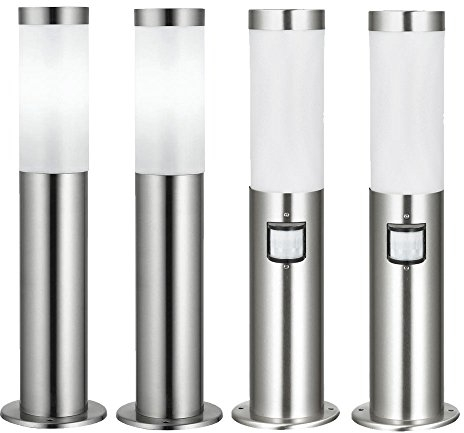 etc-shop 4er Set Steh Leuchten Außen Weg Beleuchtungen Edelstahl Stand Lampen Bewegungsmelder IP44 E27