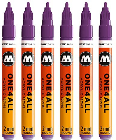 Molotow One4All 127HS Acryl Marker (2,0 mm Strichstärke, hochdeckend und permanent, UV-beständig, für fast alle Untergründe) 6 Stück Farbe 042 johannisbeere