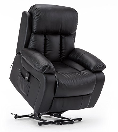 More4Homes CHESTER ELECTRIC RISE RECLINER MASSAGE HEAT ARMCHAIR SOFA LOUNGE BONDED LEATHER CHAIR (Black)