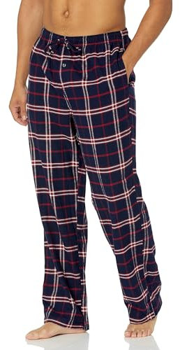 Amazon Essentials Pantalon de Pyjama Respirant en Flanelle (Disponible en Grandes Tailles et Grandes Longueurs) Homme, Bleu Marine Rouge Écossais, M