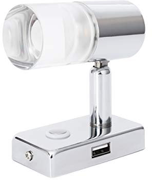 lighteu, 12V 2W A2 USB Decken- / Wandstrahler, Chrom-Finish, Nachttischlampe, Leseleuchte mit Touch-Schalter dimmbar warmweiß/blaues Licht für Yacht, Caravan, RV