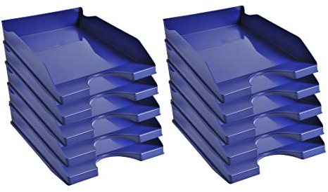 Exacompta - 123104D - juego de 10 bandejas carpetas de fundas ECOTRAY - dimensiones 34,5x25,5x6,5 cm - para documentos formato A4+ - color azul noche - certificado Blue Angel