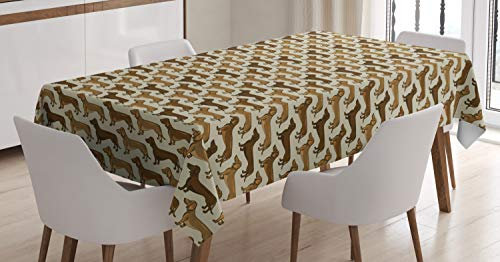 ABAKUHAUS Dackel Tischdecke, Sausage Dog Lover Muster, Inn und Outdoor Bereich geeignet Waschbar Druck Klare Farben Kein Verblassen, 140 x 240 cm, Grau Gelb