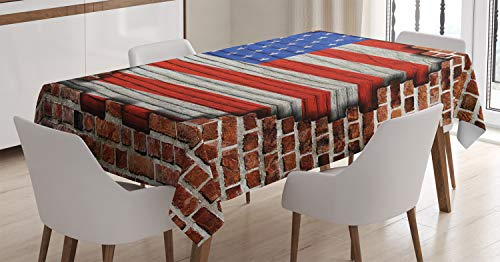 ABAKUHAUS Vereinigte Staaten von Amerika Tischdecke, American National Flag, Inn und Outdoor Bereich geeignet Waschbar Druck Klare Farben Kein Verblassen, 140 x 170 cm, Braun Blau Rot