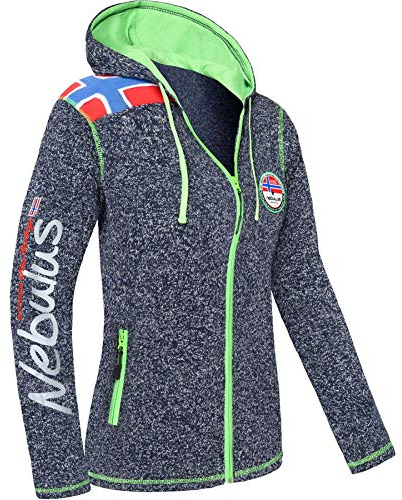 Nebulus Damen Fleecejacke NORSKA, warme Fleece Jacke, mit langem Full-Zip Reißverschluss, Navy meliert - XXL/44