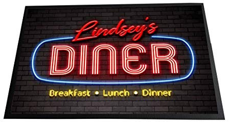 Artylicious Personalised American Diner neon printed Door mat 60 x 40cm - novelty kitchen floor mat