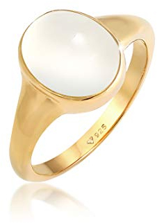 Elli Ring Damen Siegel mit Mondstein in 925 Sterling Silber Vergoldet