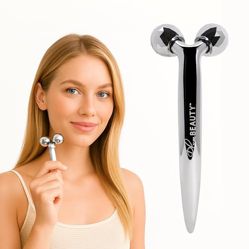 Rouleau facial argenté à double extrémité pour les rides et le levage – Rouleaux pour le visage pour femmes et hommes – Le rouleau facial soutient le drainage lymphatique, soins de la peau, outil de