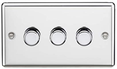 Knightsbridge 3G 2 Way 10-200W (5-150W LED) Trailing Edge dimmer - Rounded Edge Polished Chrome