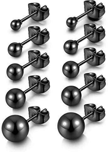 AllerPierce Hypoallergenic Black Ball Earrings Studs Set Cartilage Earrings Stainless Steel Round Ball Studs Earrings for Women Men 3mm-8mm(10Pcs)