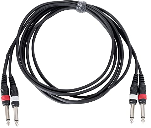 Pronomic J4J-3 Audiokabel - 2x 6,3 mm Mono-Klinke auf 2x 6,3 mm Mono-Klinke - Länge: 3 m - Flexibel und robust - Farblich markierte Stecker - Schwarz