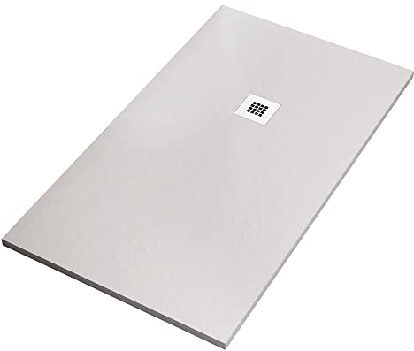 Receveur De Douche marbre minéral Blanc Mat Avec Grille Et Siphon Pierre Ciment - 90 x 140