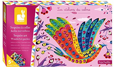 Janod - Wonderful Garden Stick-on Sequin Set - Les Ateliers du Calme - Childrens Creative Leisure Kit - Encourages Fine Motor Skills and Creativity - Suitable for ages 5 and up - J07946