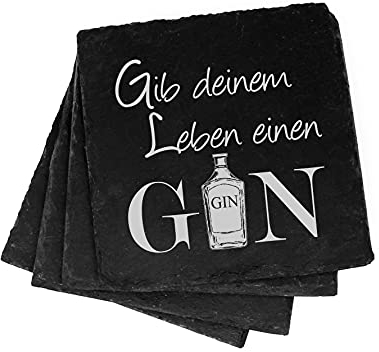 Schiefer Untersetzer Gib deinem Leben einen Gin - 4 Stück - 11 x 11cm