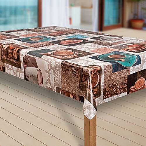 laro Wachstuch-Tischdecke Abwaschbar Garten-Tischdecke Wachstischdecke PVC Plastik-Tischdecken Eckig Meterware Wasserabweisend Abwischbar |43|, Muster:Cafe Kaffee Espresso braun, Größe:110x180 cm