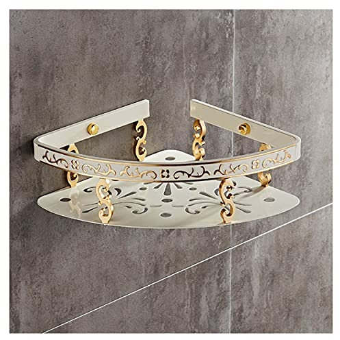ZTBH Badezimmer-Hardware-Sets Badezimmer Aluminium-Eckregal, Wandmontierter Weiß- und Gold-geschnitzter Bad-Shampoo-Halter Badezimmer-Set (Color : W and G one Tier)