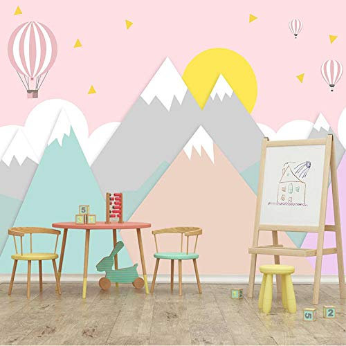 TIANZXS Fototapete 3D Cartoon Heißluftballon Geometrische Kinder Schlafzimmer Kindergarten Hintergrund Wandbild Kinder Tapete -140X100cm