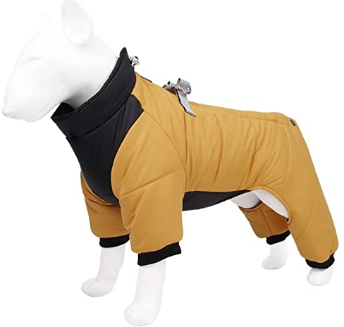 DHGTEP Warmer Fleece Hundemantel mit Beinen und Geschirr Winter Dicke Hundejacke wasserdichte Haustierkleidung für Kleine Mittlere Große Hunde (Farbe : Gelb, Größe : M)