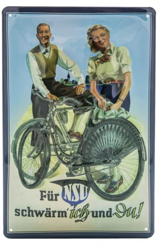 LUCKYLINDE – Blechschild, geprägt, passend für NSU Fahrrad Schild, Retro Deko Kult Fahrrad (20 x 30 cm)