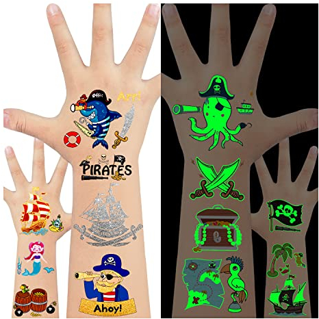 LEADTEAM Piraten Kindergeburtstag, 34 Stück Piraten Tattoo Kinder Junge Aufkleber Kinder, Piraten Spielzeug Spiel Piratenschatz Party Kleine Einschulung Geschenke Mitgebsel Kindergeburtstag Junge