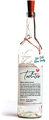 Himmelsflüsterer - LED Flaschenlicht Nr. 1 Definition mit süßem Definitions-Spruch | Tochter Geschenk | Dekoflasche mit LED Beleuchtung | Geschenke Tochter Geburtstag | inkl. Batterien