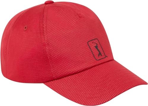 PGA Tour - Airflux Mesh Golf Cap, Lightweight Baseball Style Hat, Pro Series Range (Chili Pepper Red)