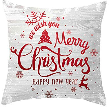 EHOMERY Kissenbezüge Abstrakt Kissenbezug Länglich Frohe Weihnachten, Frohes Neues Jahr Flachs Zierkissenbezüge Deko Quadratischer Kissenbezug Sofa Dekoration Rot-Weiss 16X16 Inches