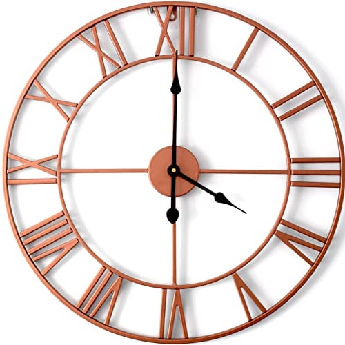 Designo 60cm Large Skeleton Wall Clock - Rose Gold/Bronze/Copper/Red. Silent 3D Metal Retro Style Home Bar Office Decor Roman iron Numerals